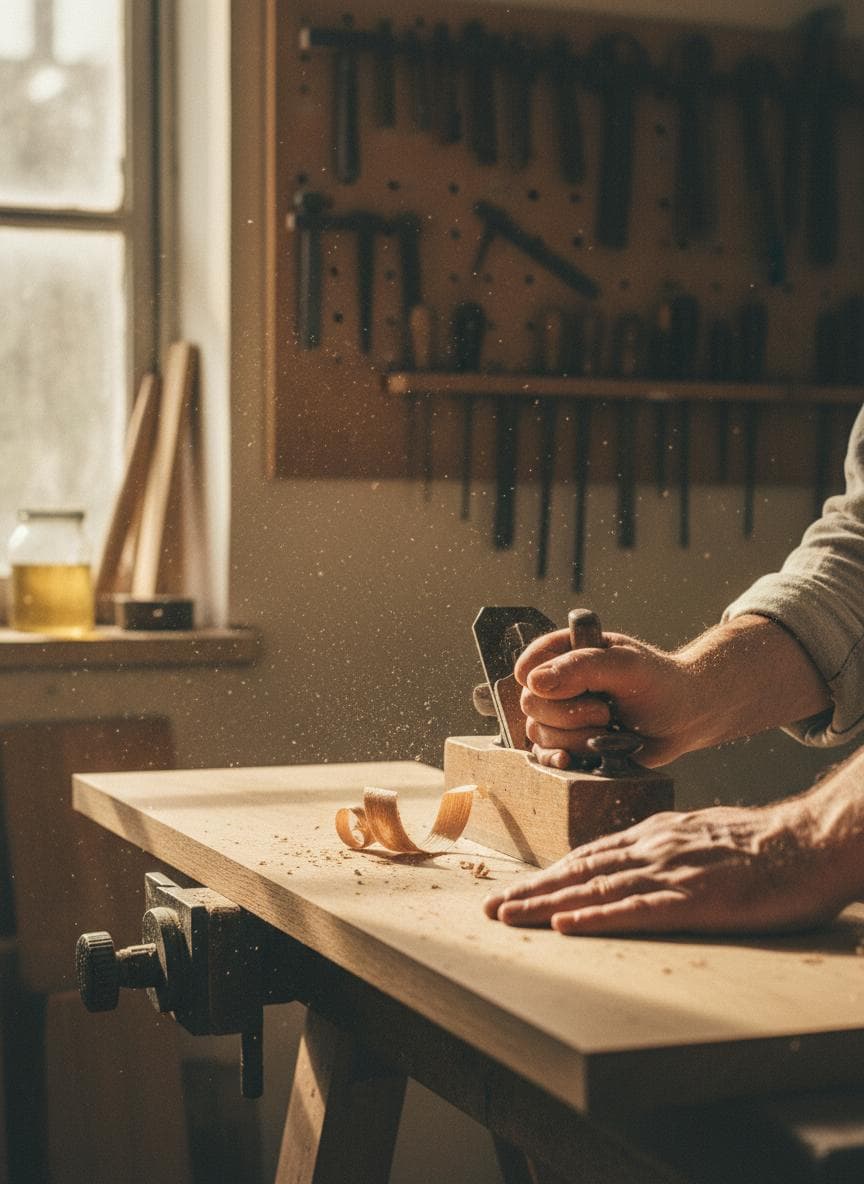 Hände arbeiten mit Holz