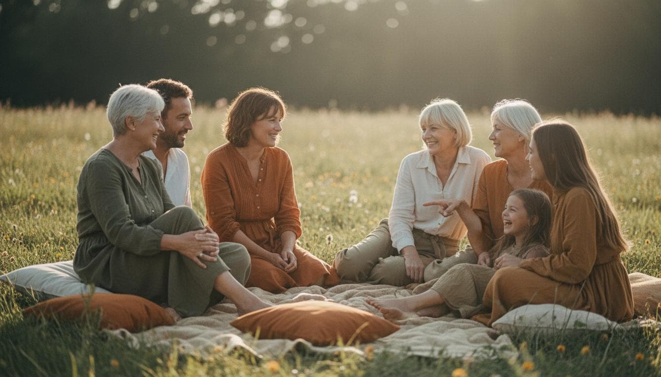 Menschen verschiedener Generationen auf sonniger Wiese
